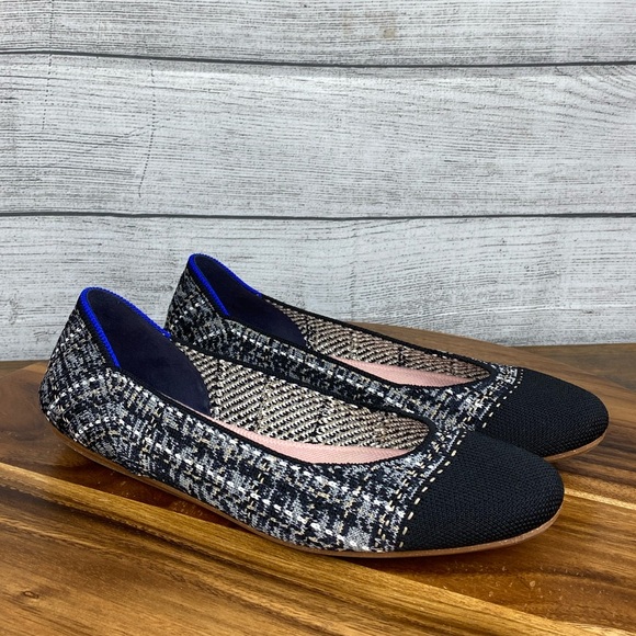 Rothy’s The Flat Tweed Round Toe Black White Cap Toe Women’s Shoe Size 8.5 - Picture 2 of 10